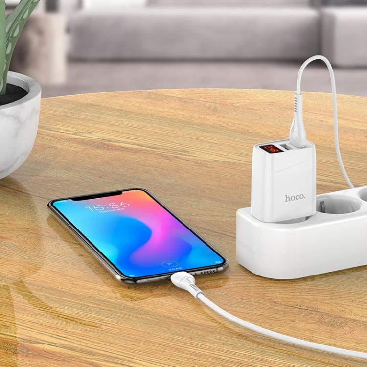 Bộ sạc cáp 2.4A Hoco C86 gồm 2 cổng USB, có màn LED dây dài 1m - Chính hãng