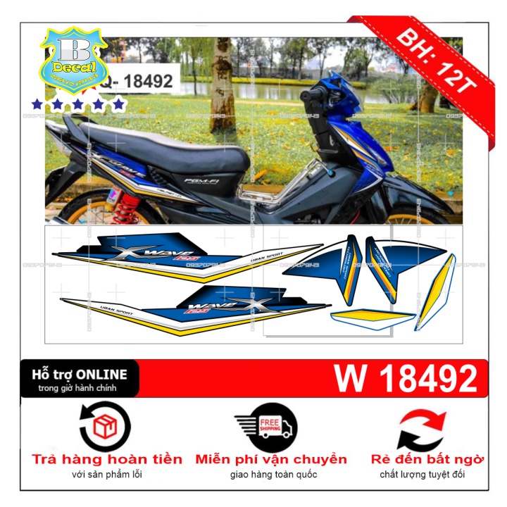 ( Quí khách vui lòng mang ra tiệm cho thợ dán ) Tem wave RSX đời đầu xanh đen