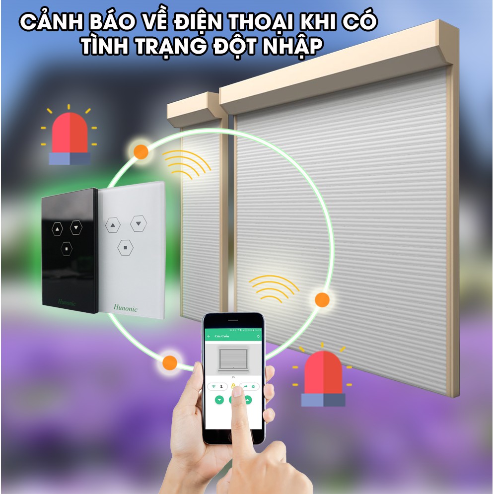 Công Tắc Cửa Cuốn Thông Minh Hunonic Door Trắng│Công tắc điều khiển cửa cuốn từ xa bằng điện thoại qua Wifi, Bluetooth