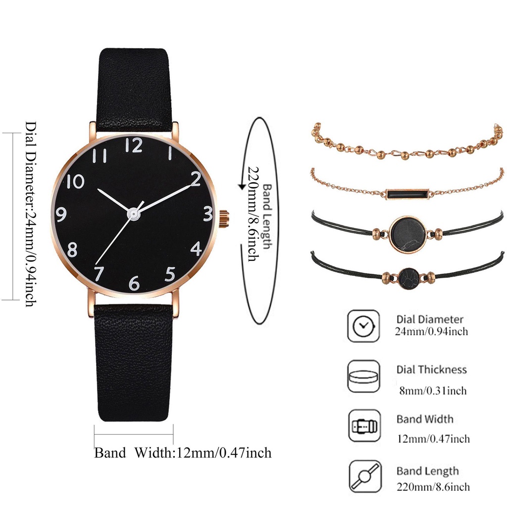 Bộ 5 Vòng Tay Xinh Xắn Dành Cho Bé|Đồng Hồ Đeo Tay Reloj Mujer Dây Da