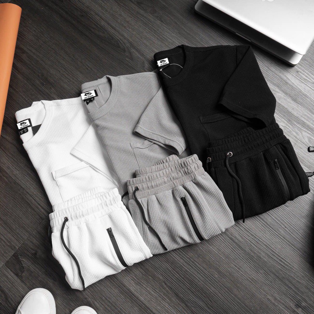 Bộ quần áo thun cho nam vải wafle vân bắp, bộ đồ thể thao vải bắp cộc tay co dãn 4 chiều dành cho nam | BigBuy360 - bigbuy360.vn