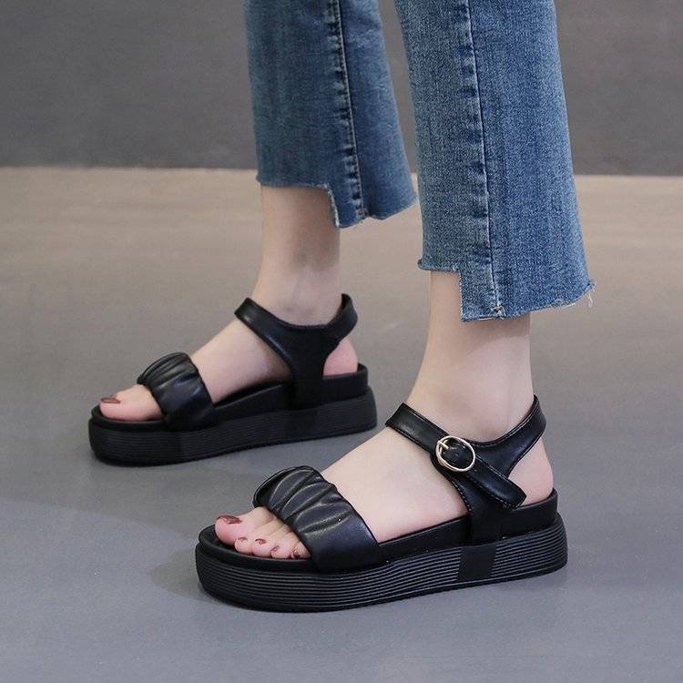 Dép Sandal Đế Xuồng Gót Vừa Dễ Phối Đồ Thời Trang Mùa Hè Phong Cách La Mã Dành Cho Nữ Đi Biển