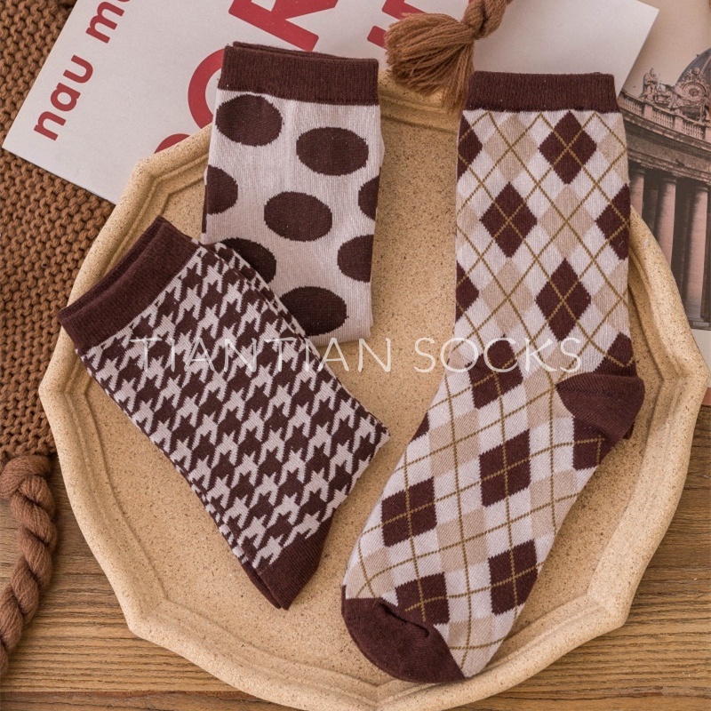 TIAN TIAN  T129 Vớ tất  nữ cao cổ  cotton Đôi vớ thời trang thu đông phong cách Hàn Quốc