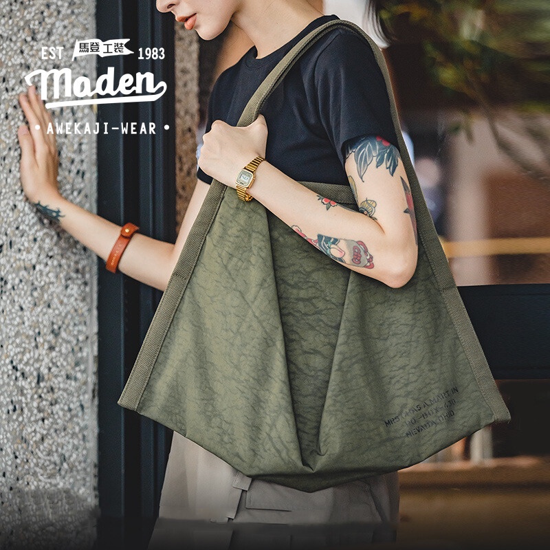 Túi tote MADEN đeo một vai bằng nylon sức chứa lớn chống nước phong cách Nhật Bản thời trang cho nữ