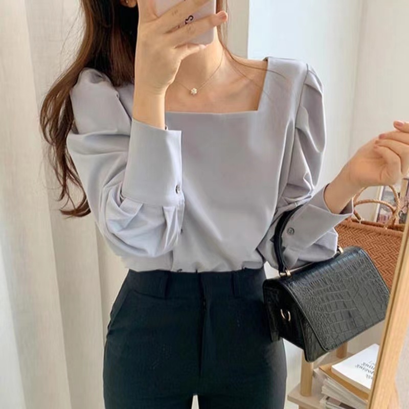 Áo Cổ Vuông Phong Cách Hàn Quốc Thanh Lịch Dễ Phối Đồ