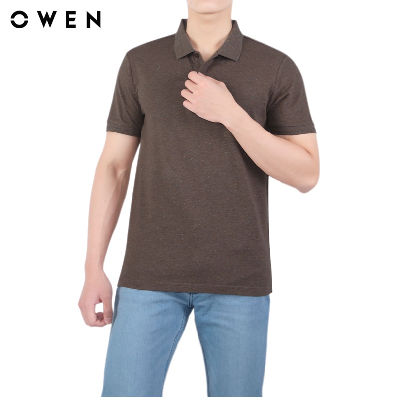 Áo polo ngắn tay Nam Owen  Cotton Bodyfit màu Nâu - APV23705