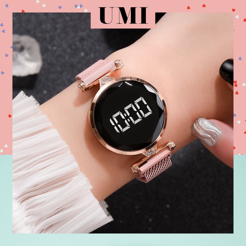 Đồng Hồ Nữ Mặt Số Tròn Điện Tử Dây Kim Loại Nam Châm Hot Trend UMI XR4294