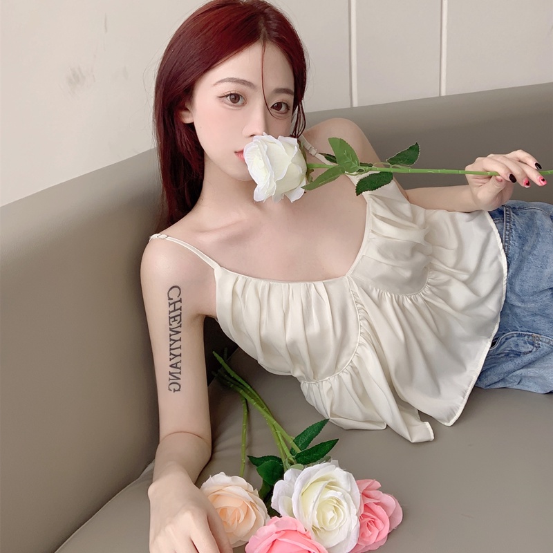 Áo Voan Hai Dây Cổ Chữ V Dáng Rộng Xinh Xắn Cho Nữ