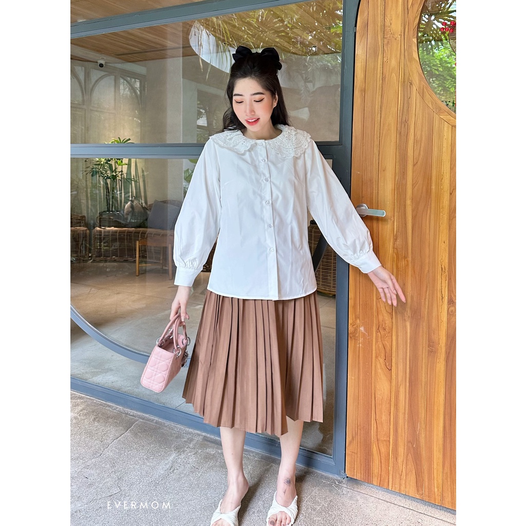 EVERMOM | Áo sơ mi bầu và mặc thường sau sinh cổ ren 2 lớp