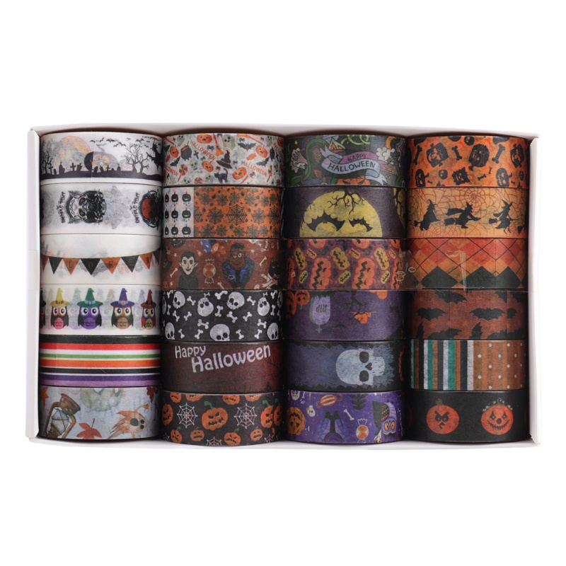 Set 24 Cuộn Băng Dính Washi Họa Tiết Halloween Trang Trí Thủ Công Đa Ứng Dụng