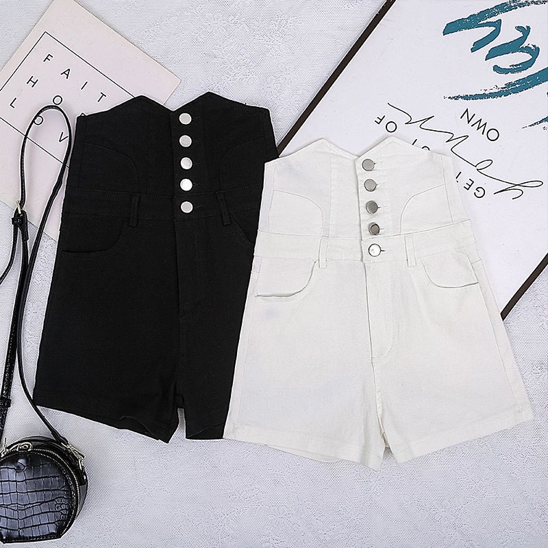 Quần short denim JSC lưng cao co giãn phối nút phong cách Hàn Quốc