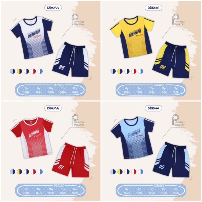 (10 tuổi) Bộ cộc tay thể thao bé trai Dokma - chất vải Poly Quick Dry siêu mềm mát, thoát khí, chống nhăn (DB1065)