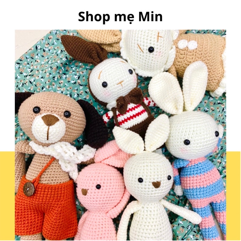 Gấu bông cho bé bằng len, thỏ/ cừu / cún len an toàn cho bé - THỎ LEN - SHOP MẸ MIN