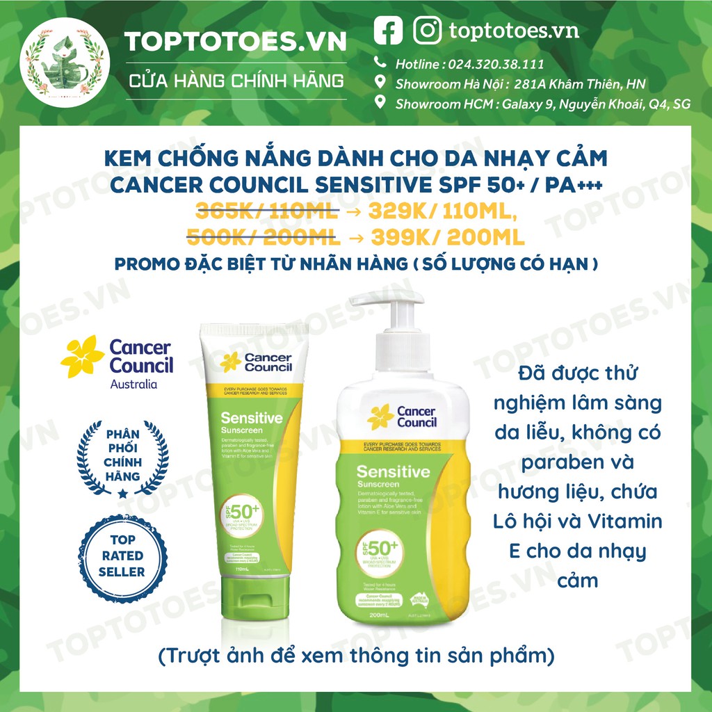 [Mã SKAMPUSH11 giảm 10% đơn 200k] Kem chống nắng dành cho Da nhạy cảm Cancer Council Sensitive SPF 50+/ PA +++