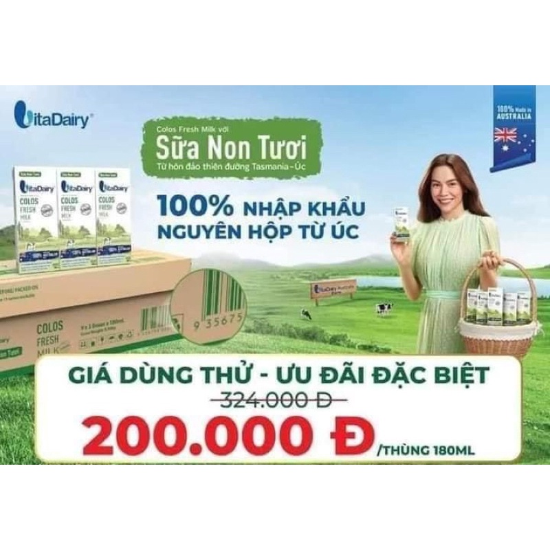 Thùng Sữa non tươi Vitadairy Colos Fresh Milk 180ml x24 hộp( date 28/7/2022)