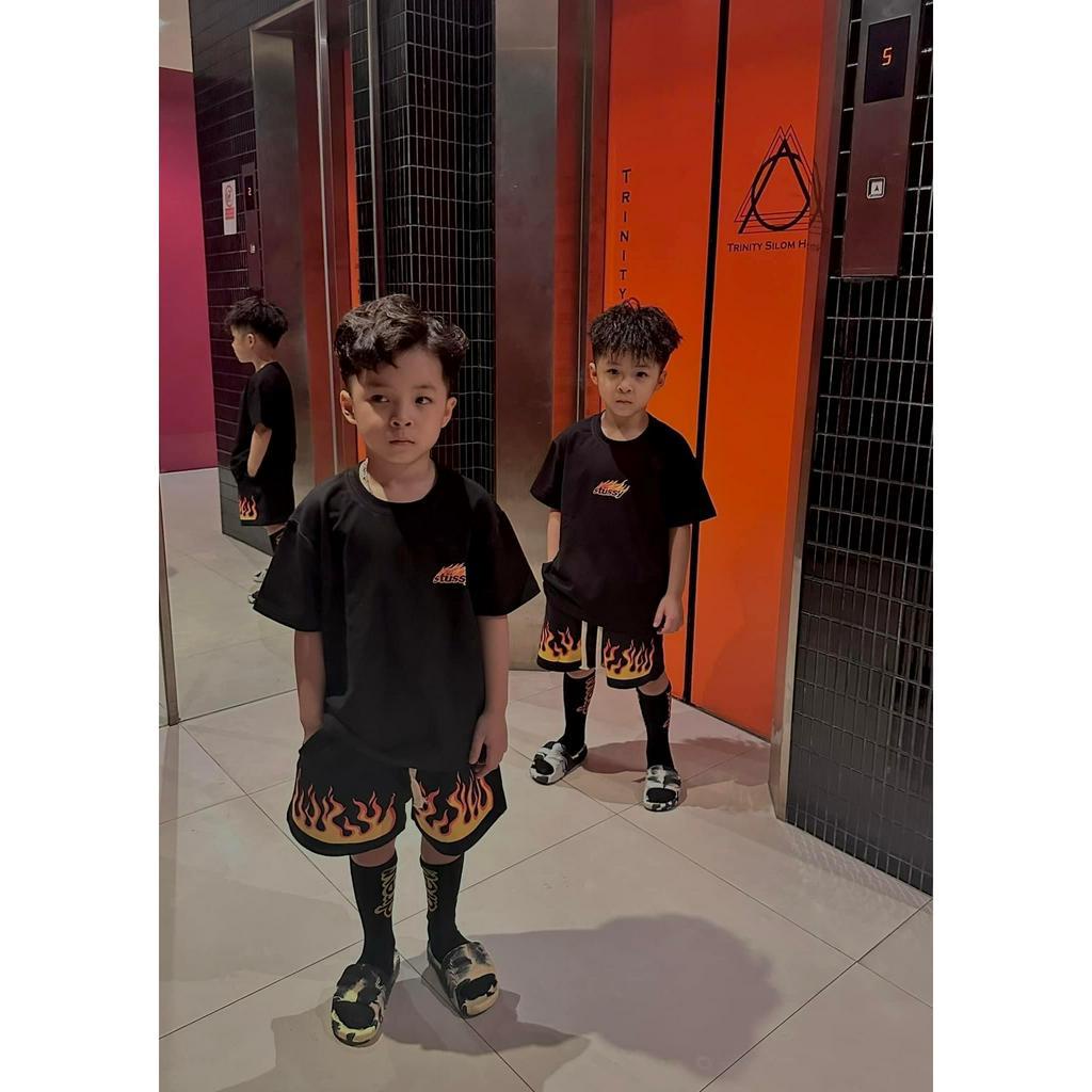 [M348] Bộ quần áo TUSSY LỬA cho bé trai, set áo phông quần short trẻ em, unisex, TP KIDS