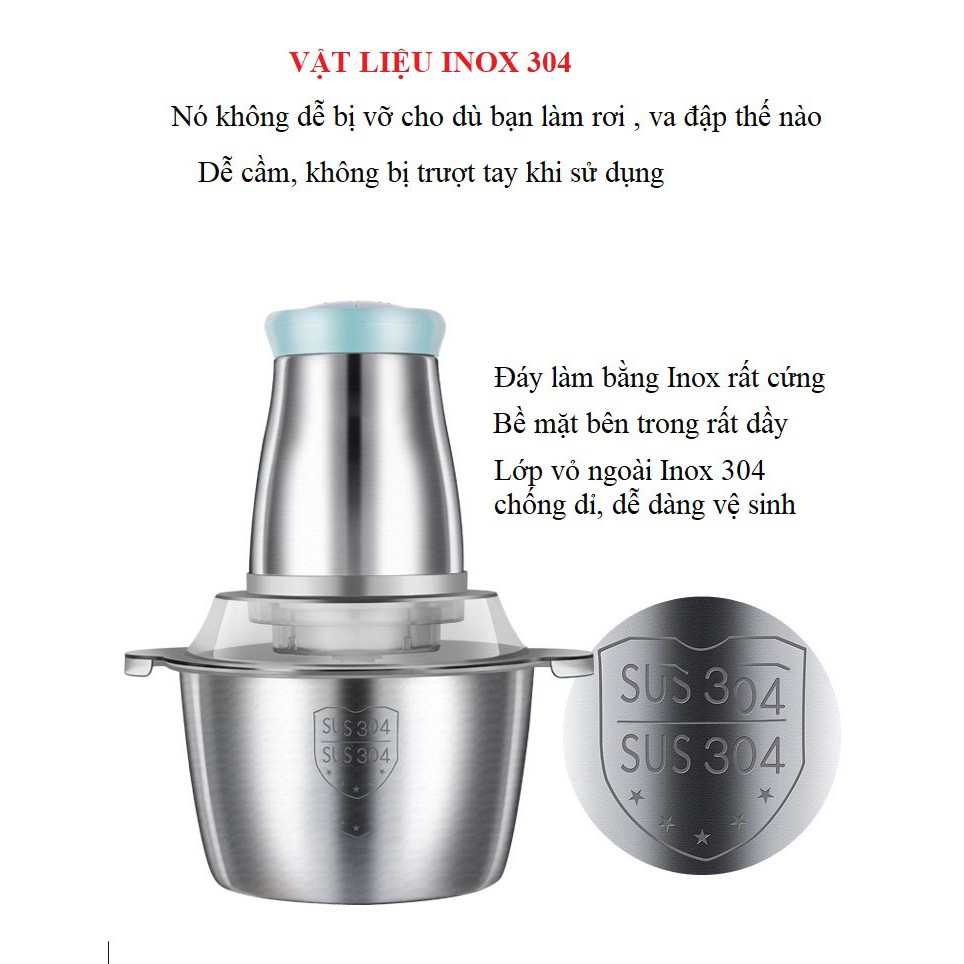 Máy Xay Thịt Cối Inox 4 Lưỡi Đa Năng Xay rau củ quả tỏi ớt - Công suất 250W