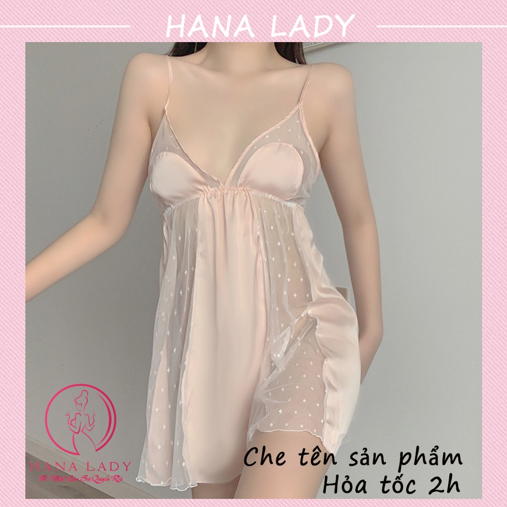 Váy ngủ sexy, đầm ngủ lụa phối ren chấm bi cao cấp còn quần quyến rũ gợi cảm VN466