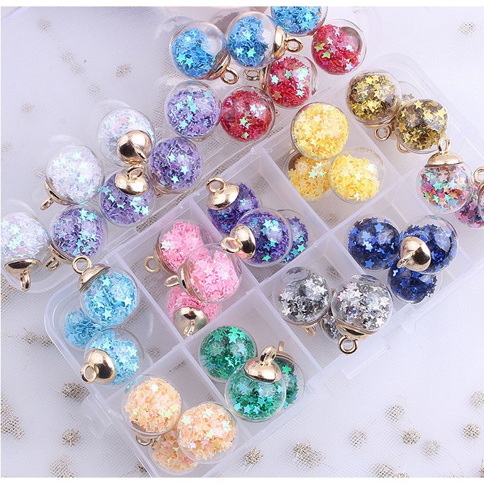 Set 5 mặt phụ kiện hình quả cầu thủy tinh trong suốt nhiều màu tùy chọn