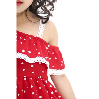 Váy 3 Lỗ Kids dây vai chấm bi đỏ