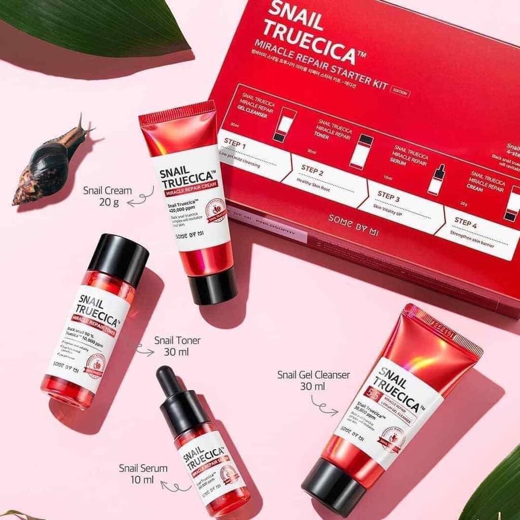 SET 4 MÓN DƯỠNG PHỤC HỒI, TÁI TẠO DA CHIẾT XUẤT ỐC SÊN Some By Mi Snail Truecica Miracle Repair Starter Kit