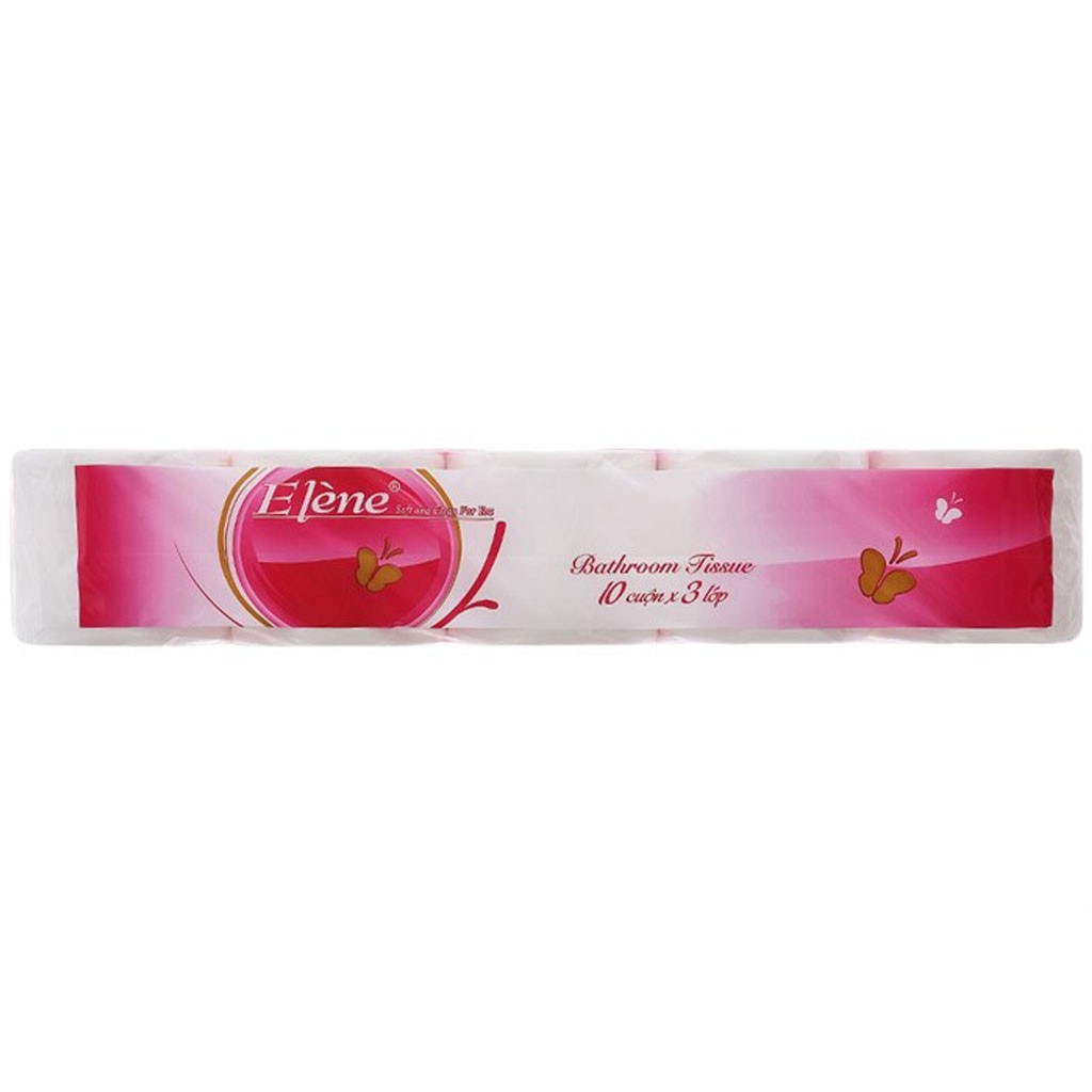 Giấy Vệ Sinh 3 Lớp Elène Hồng Có Lõi Bịch 10 Cuộn