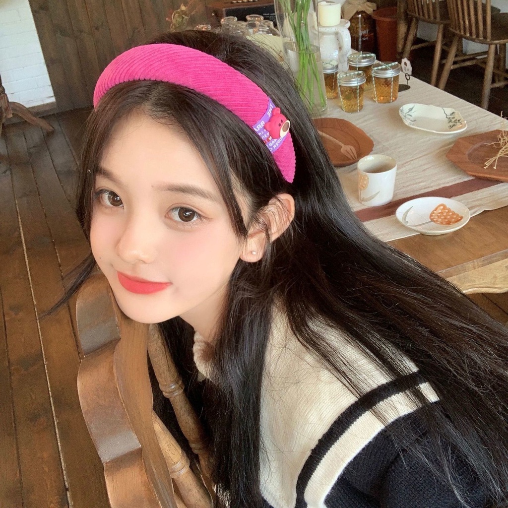 Băng Đô Cài Tóc Bản Rộng Đính Hình Gấu/ Dâu Tây Dễ Thương Phong Cách Nhật Hàn Cho Bé Gái