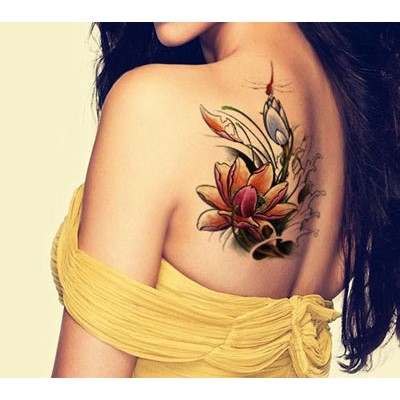 Hình xăm dán nữ tattoo chuồn chuồn lửa kích thước 15 x 21 cm