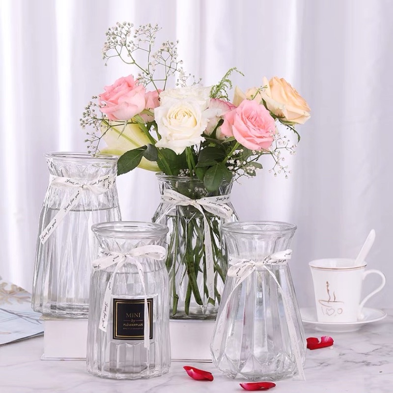 [Tặng Nơ] Lọ hoa thuỷ tinh đa giác  Lilydecor bình hoa cao cấp cổ nhỏ decor xinh xắn trang trí phòng khách bàn làm việc