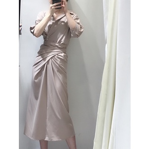 Đầm thiết kế vạt chéo dáng dài eo cao che bụng tay lỡ phong cách Hàn Quốc