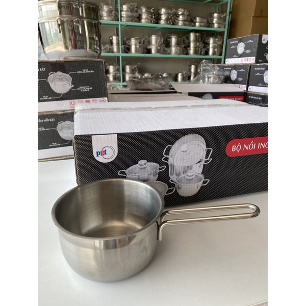 Quánh INOX 16cm , dùng để nấu cháo bột cho bé , an toàn sức khoẻ , tay cầm dài , không có nắp