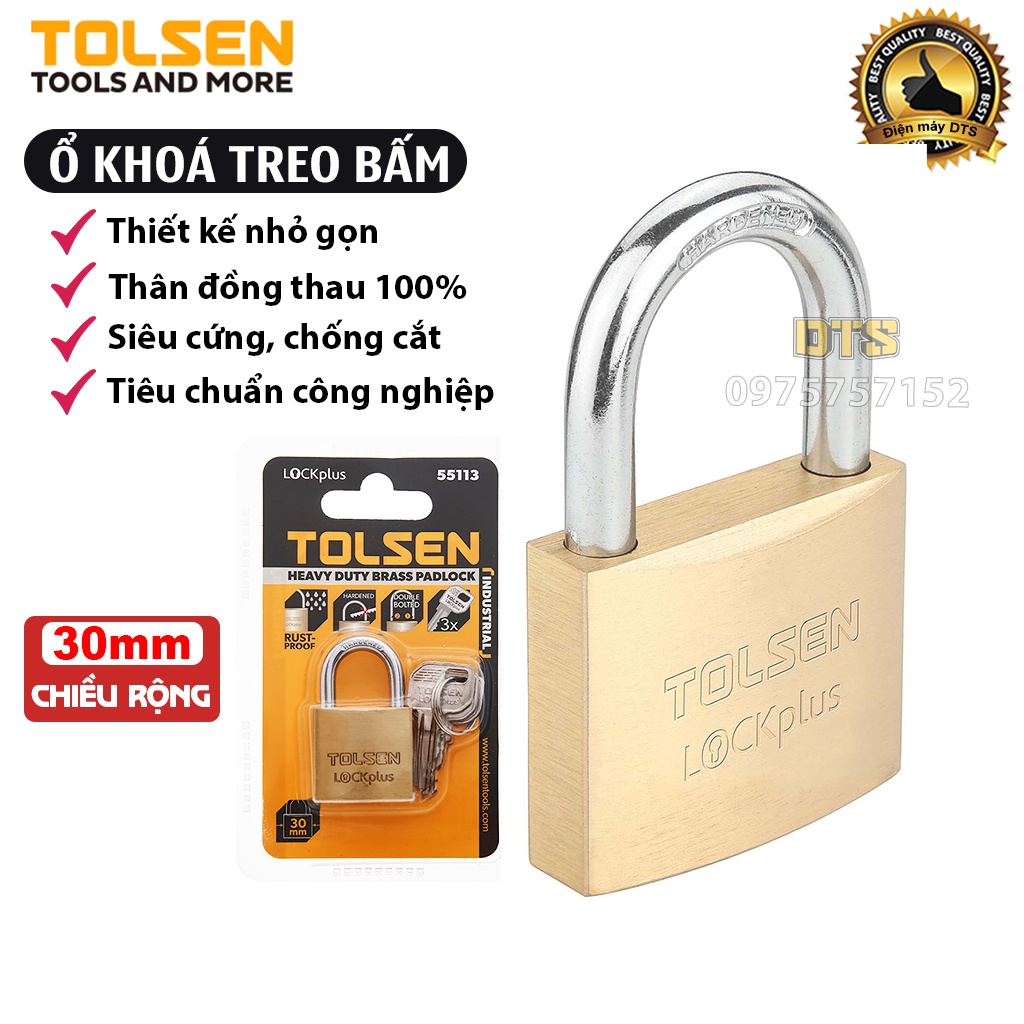 Ổ khoá treo đồng bấm công nghiệp size 30mm TOLSEN, khoá bấm khoá vali siêu cứng chống cắt - Tiêu chuẩn xuất khẩu châu Âu