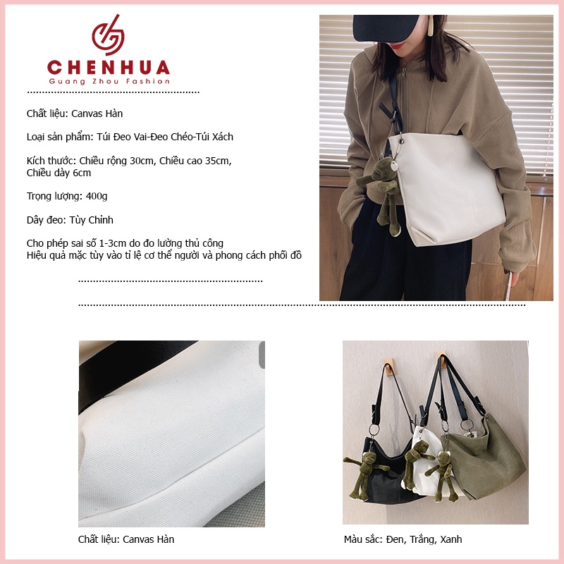 Túi đeo chéo túi đeo vai nữ ChenHua vải canvas trơn đựng a4 đi học đi chơi dây túi đeo vai da pu cao cấp TX25