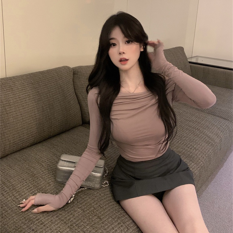 Áo Kiểu Tay Dài Hở Vai Dáng Ôm Thời Trang Quyến Rũ Cho Nữ