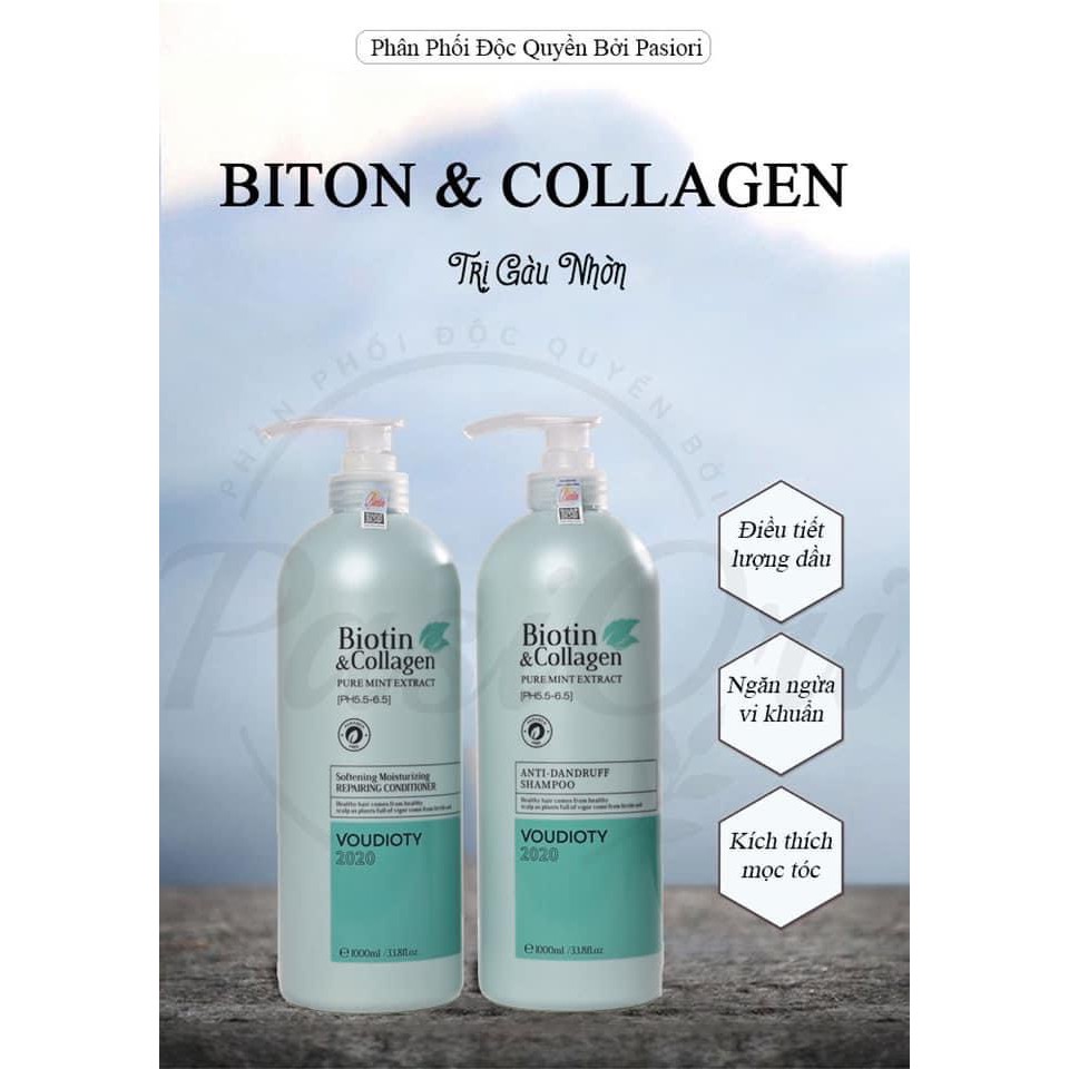 DẦU GỘI XẢ BIOTIN COLLAGEN VOUDIOTY ANTI DANDRUFF (XANH) PHỤC HỒI MỀM MƯỢT MỌC TÓC CHO DA ĐẦU GÀU NGỨA 1000ML