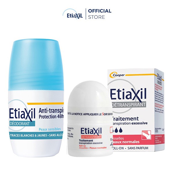 Combo Lăn Khử Mùi Etiaxil Dành Cho Da Thường 15ml (Màu đỏ) và Khử Mùi Etiaxil Dạng Lăn 50ml