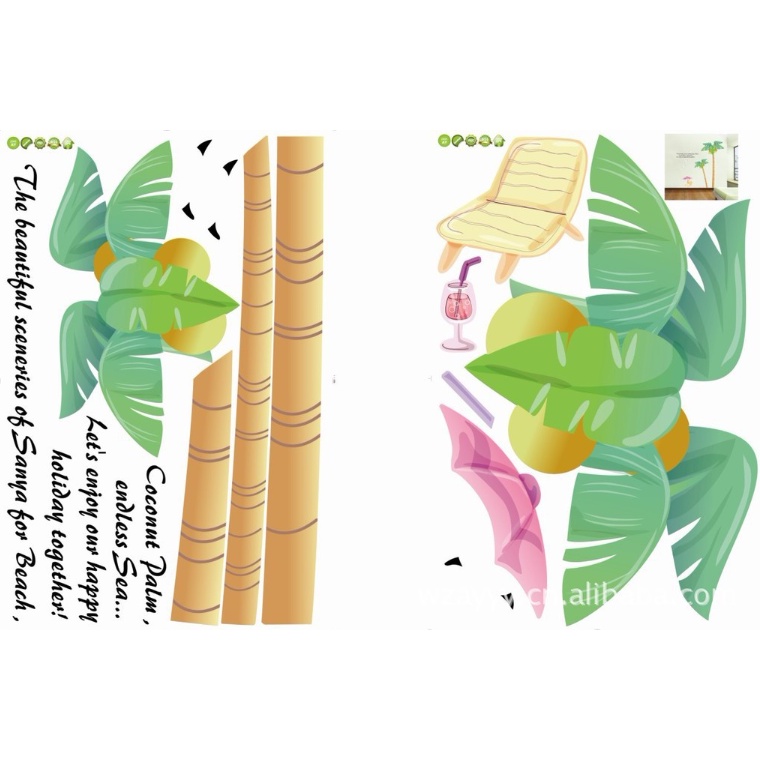 Decal trang trí tường - Cây Dừa hoạt hình xinh cho bé ( size lớn 2 tấm )