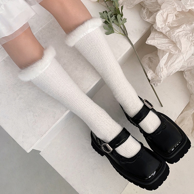 1 Đôi Tất Chân Phối Lông Phong Cách Lolita Ngọt Ngào Dành Cho Nữ