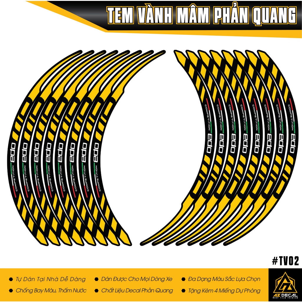 Tem Dán Vành Phản Quang TV02 EDO RACING | Dán Xe Máy, Xe Điện, Xe Thể Thao...Chống Thấm Nước, Chống Bay Màu