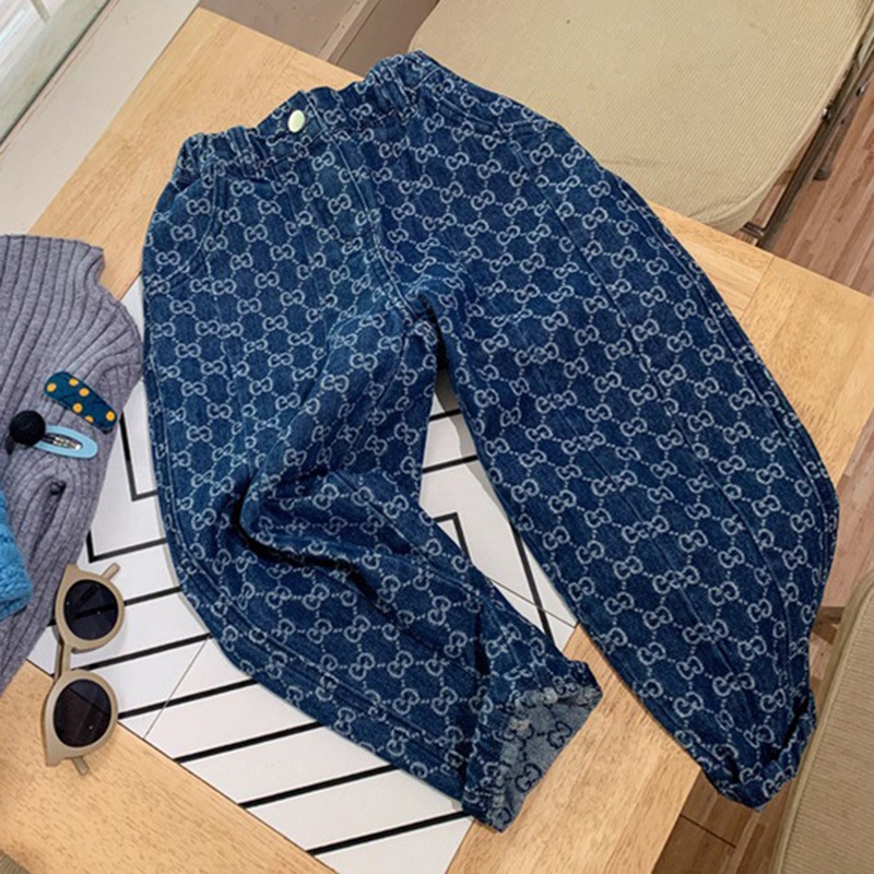 Quần Jeans Dài Ống Đứng Họa Tiết Caro Thời Trang Cho Bé Gái 1-6 Tuổi