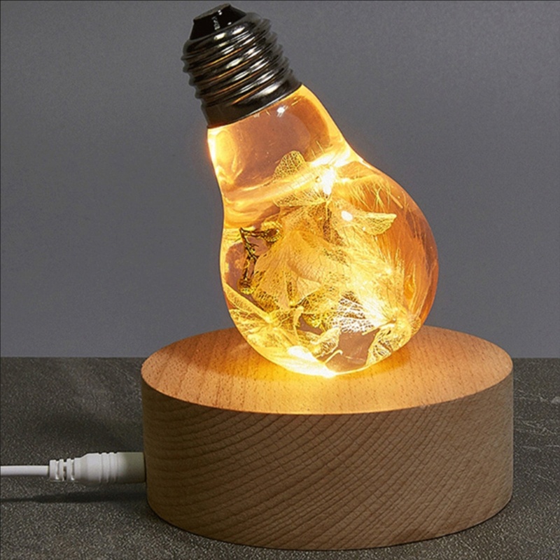 Sa Đế Đèn LED Nghệ Thuật Bằng Nhựa Resin + Gỗ + Đế Gắn Kính + Cổng Sạc USB