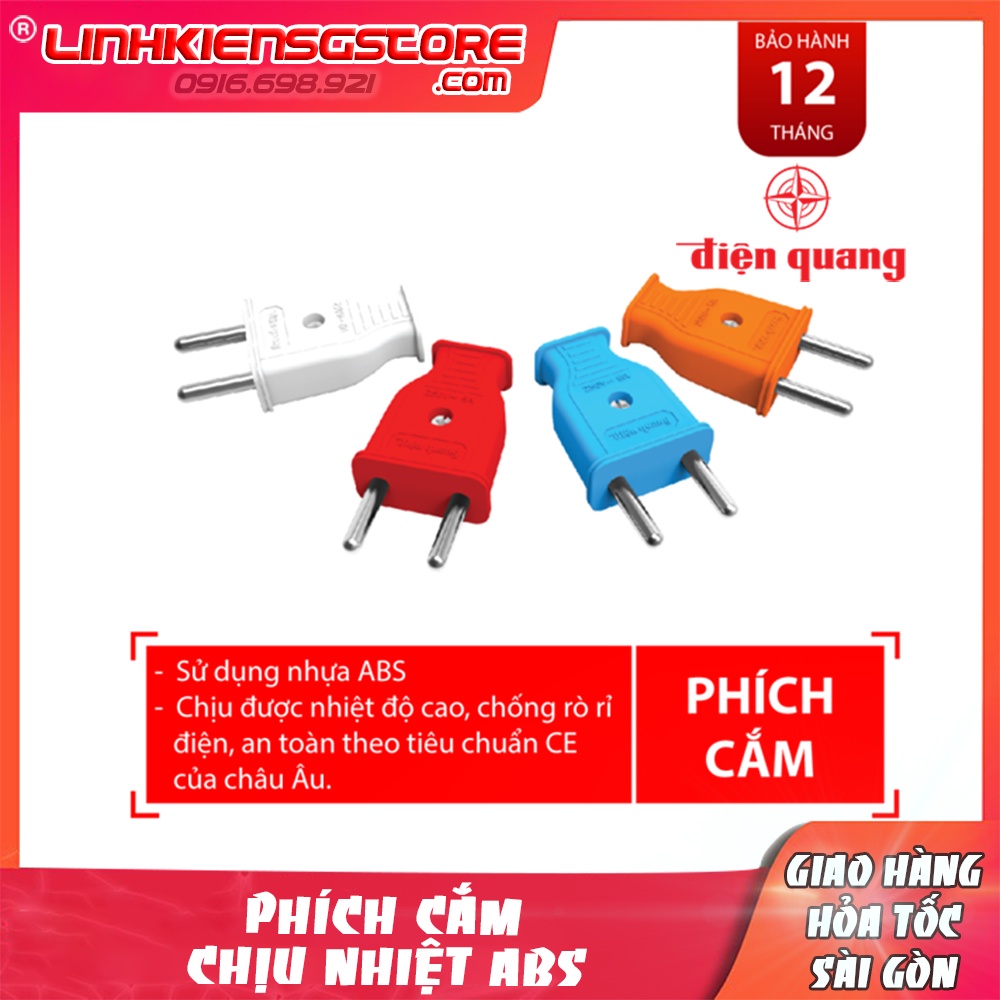 Phích Cắm Điện Quang Chân Tròn 6A Nhựa Chịu Nhiệt ABS bền bỉ