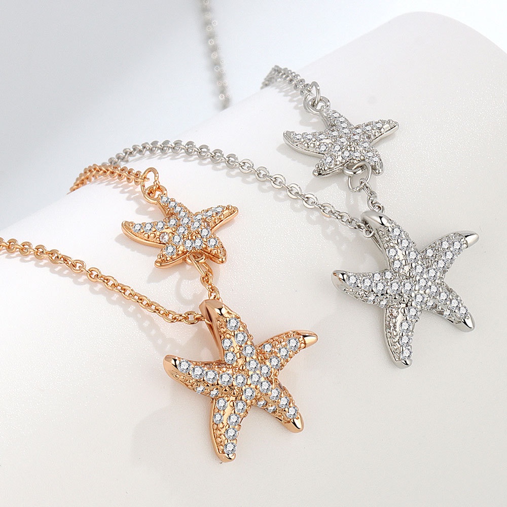 Vòng cổ Hai Lớp Mặt Hình Sao Biển Đính Đá Thời Trang Dành Cho Nữ