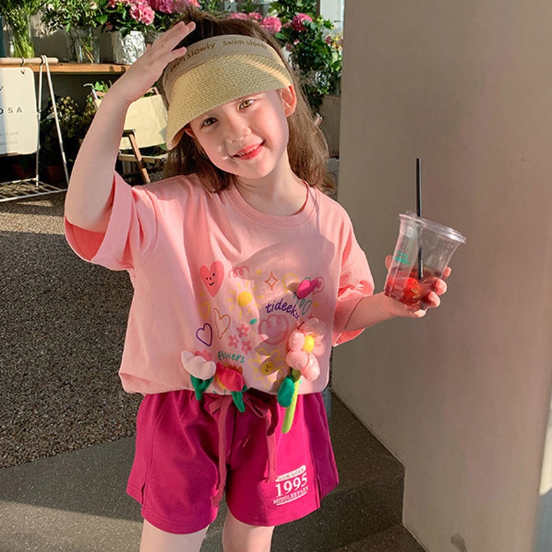 Hàng Mới Về Áo Thun Cotton Ngắn Tay Cổ Tròn In Họa Tiết Hoạt Hình Thời Trang Mùa Hè Cho Bé Gái