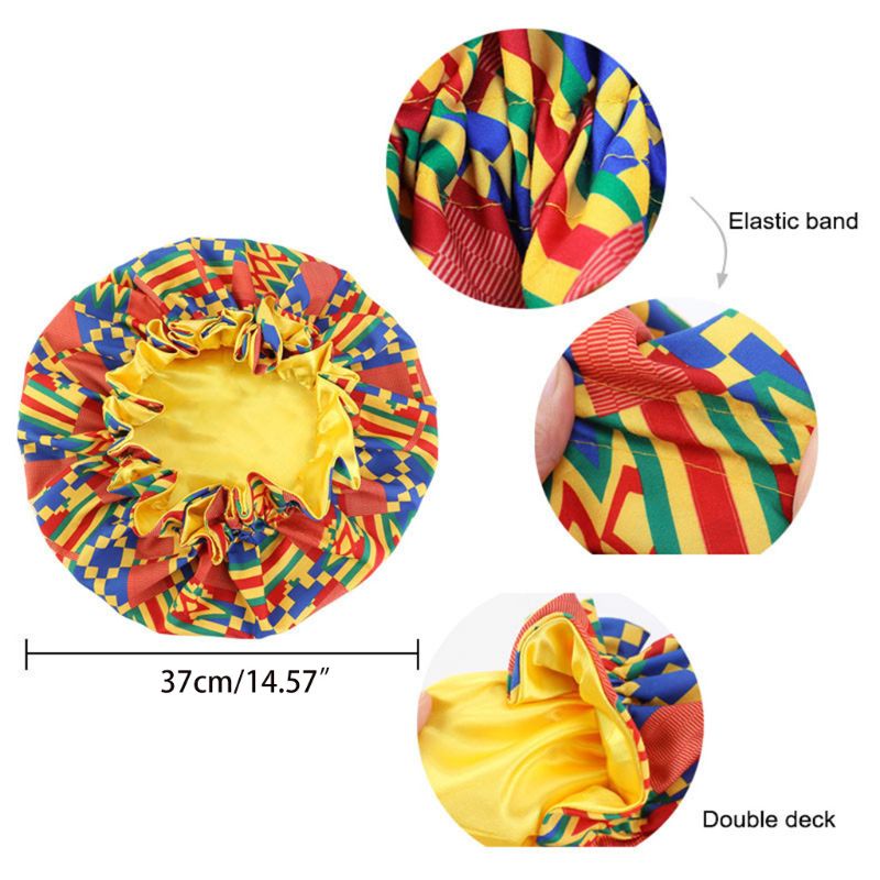Han Mũ Satin Hai Lớp Siêu Lớn Ankara Bonnets Có Thể Đảo Ngược Viền Gợn Sóng Lớn Co Giãn Khi Ngủ Cho Nữ