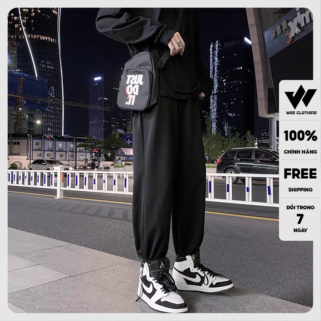 Quần jogger ống rộng bó chun unisex dây rút basic nam nữ oversize ullzang