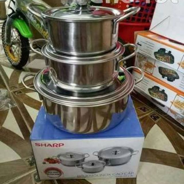 Bộ 3 nồi INOX đáy từ H&amp;E Sharp