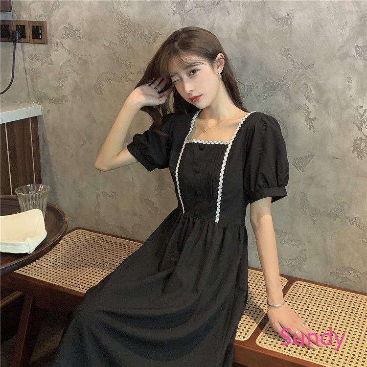 Váy xòe cổ vuông phối ren xinh xắn đáng yêu