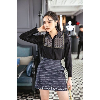 Sơ mi phối vải in CC