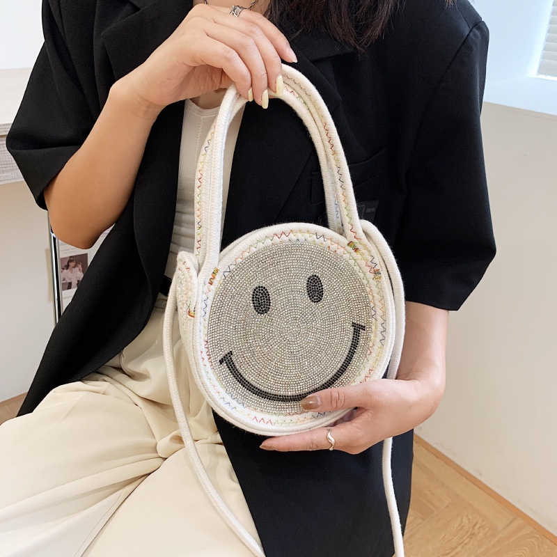 Túi Đeo Chéo Vai Bằng Cotton Lanh Hình Mặt Cười Phong Cách Hàn Quốc Thời Trang Xuân Hè 2022 Cho Nữ